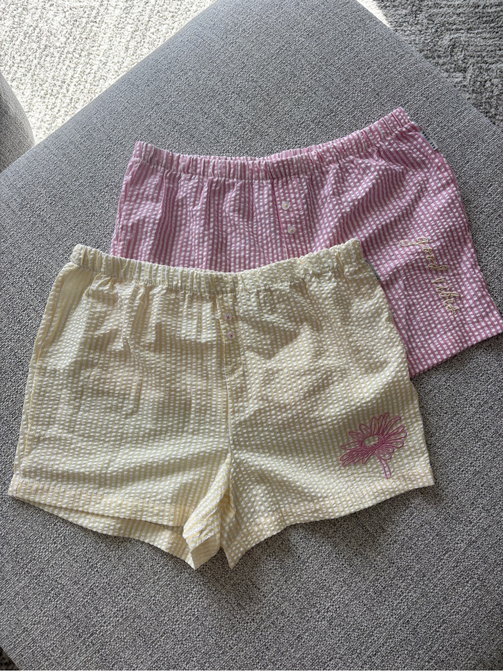 Rae Dunn Pink & Yellow Striped Seersucker Shorts